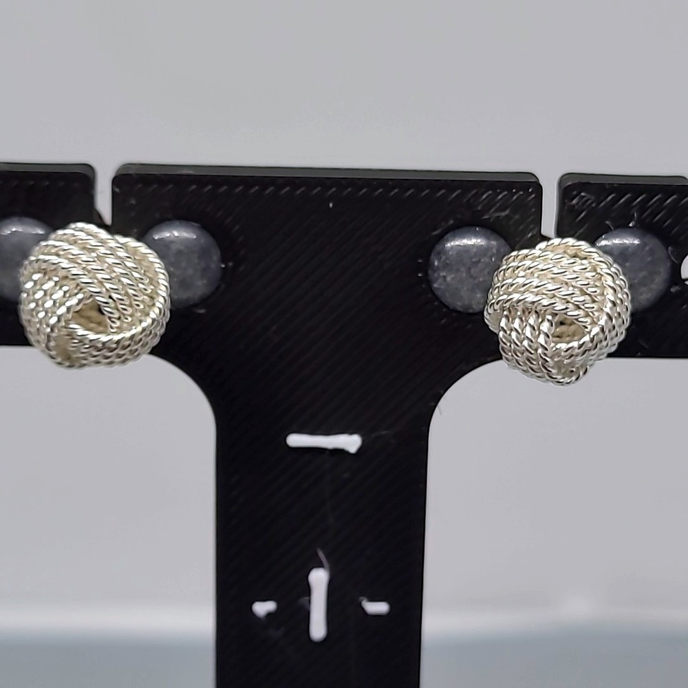 Sterling Silver Love Knot Stud Earrings Woman Silver Woven Rope Design Textured - Picture 3 of 8